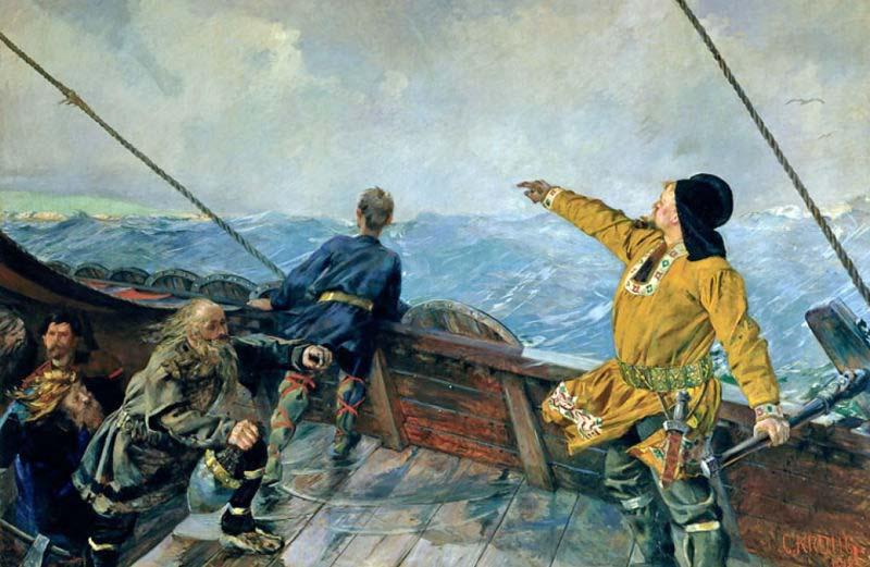 Christian Krohg Christian Krohg's painting of Leiv Eiriksson discover America, 1893 oil painting image